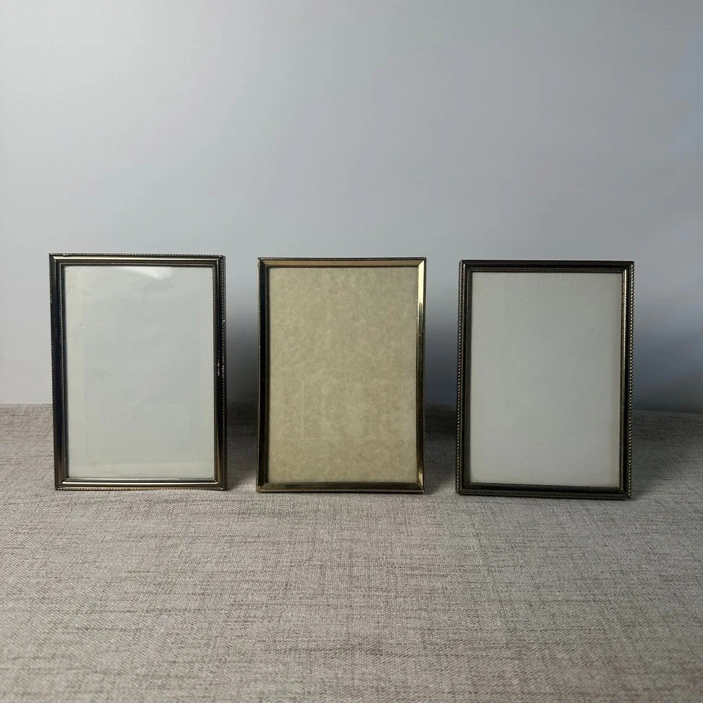 Vintage Metal Picture Frames Set of 3 | 5x7 Brass Tone Easel Frames | 1970s